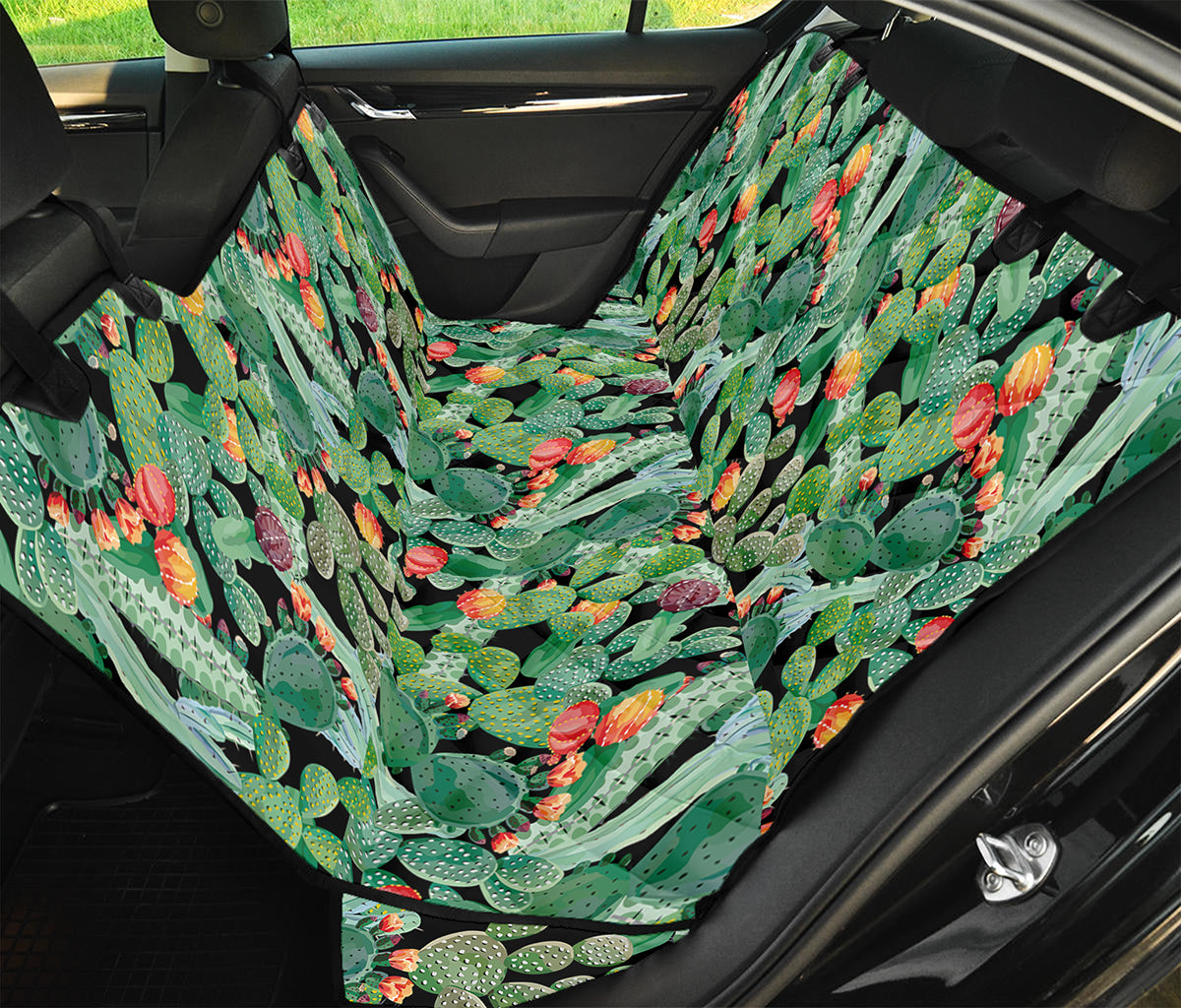 Watercolor Cactus Plant Print Pet Car Back Seat Cover