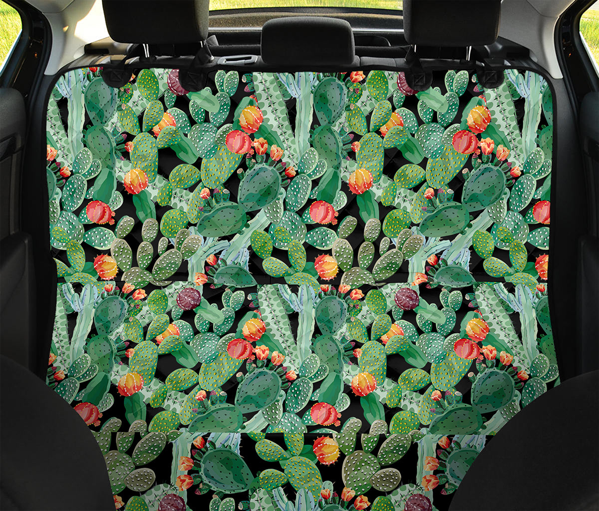 Watercolor Cactus Plant Print Pet Car Back Seat Cover