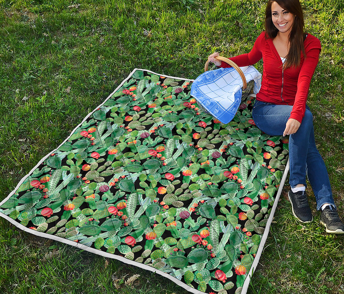 Watercolor Cactus Plant Print Quilt