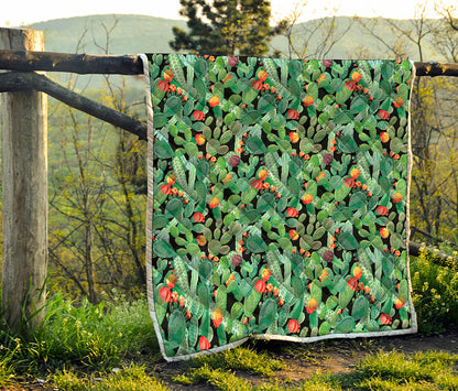 Watercolor Cactus Plant Print Quilt