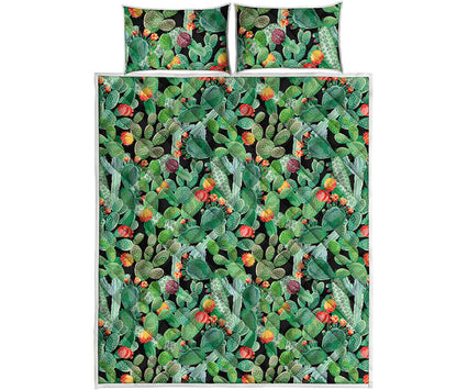 Watercolor Cactus Plant Print Quilt Bed Set