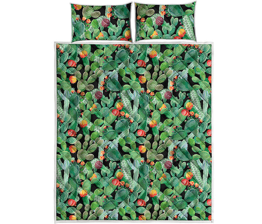 Watercolor Cactus Plant Print Quilt Bed Set
