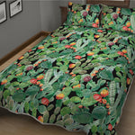 Watercolor Cactus Plant Print Quilt Bed Set