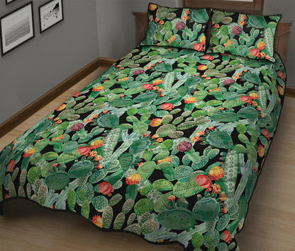 Watercolor Cactus Plant Print Quilt Bed Set