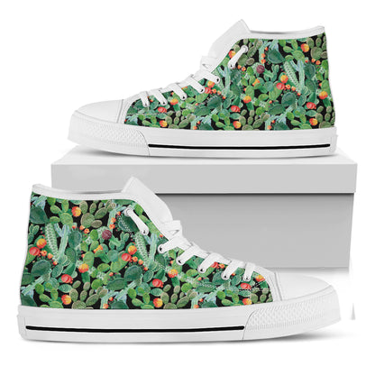 Watercolor Cactus Plant Print White High Top Shoes