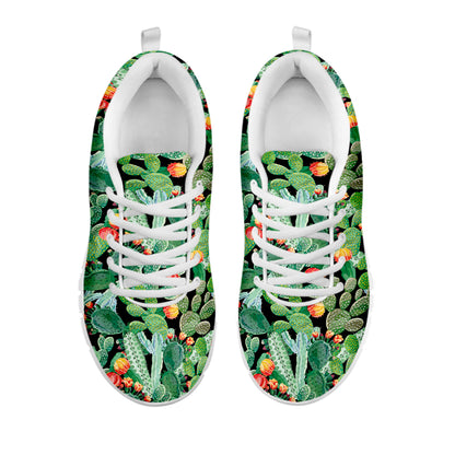 Watercolor Cactus Plant Print White Sneakers