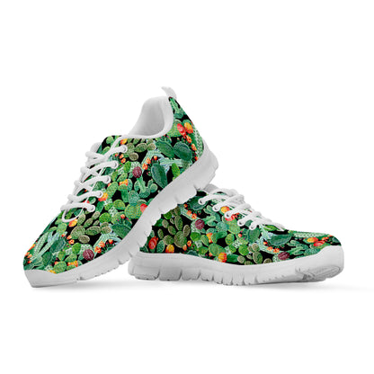 Watercolor Cactus Plant Print White Sneakers