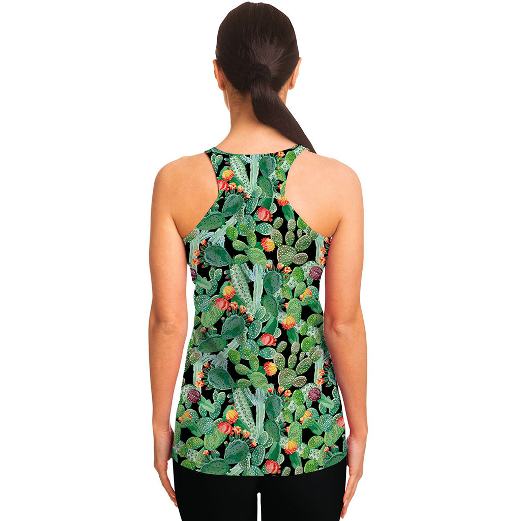 Watercolor Cactus Plant Print Women's Racerback Tank Top