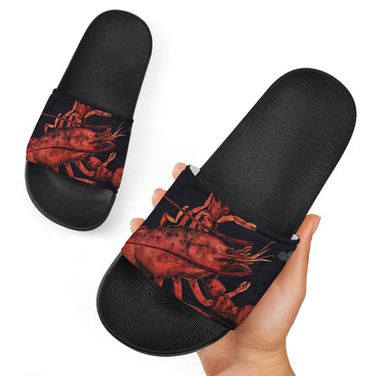 Watercolor Cancer Zodiac Sign Print Black Slide Sandals