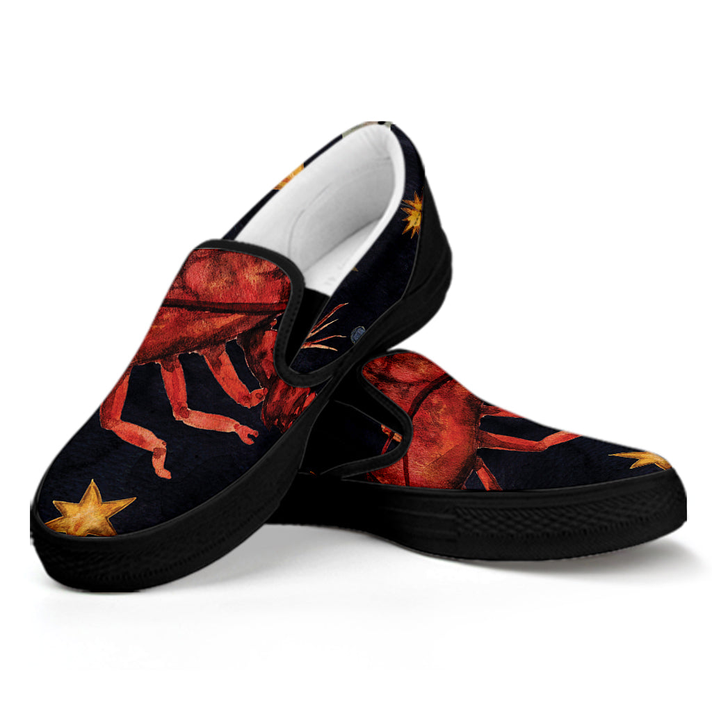 Watercolor Cancer Zodiac Sign Print Black Slip On Shoes