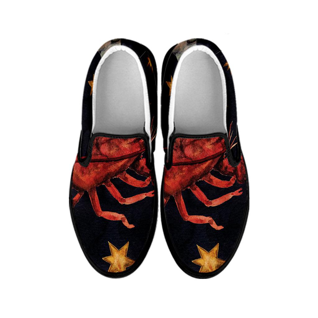 Watercolor Cancer Zodiac Sign Print Black Slip On Shoes