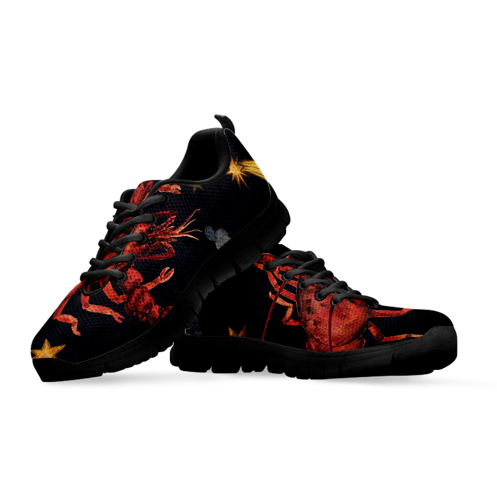 Watercolor Cancer Zodiac Sign Print Black Sneakers