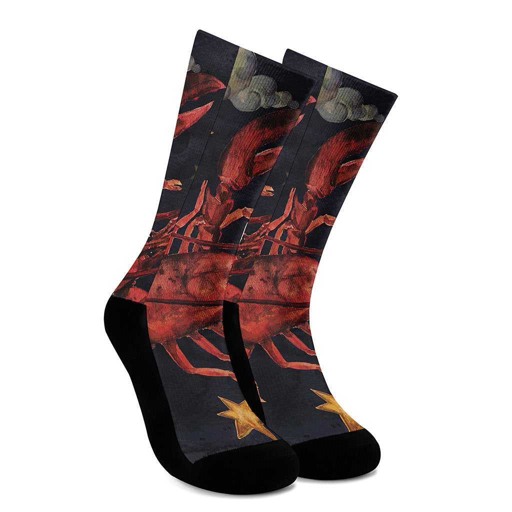 Watercolor Cancer Zodiac Sign Print Crew Socks