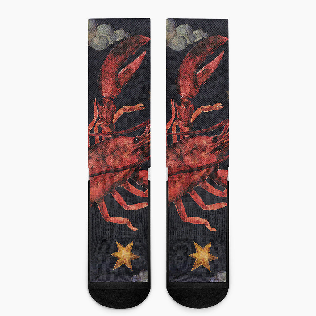Watercolor Cancer Zodiac Sign Print Crew Socks