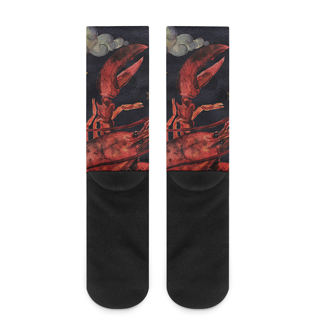 Watercolor Cancer Zodiac Sign Print Crew Socks