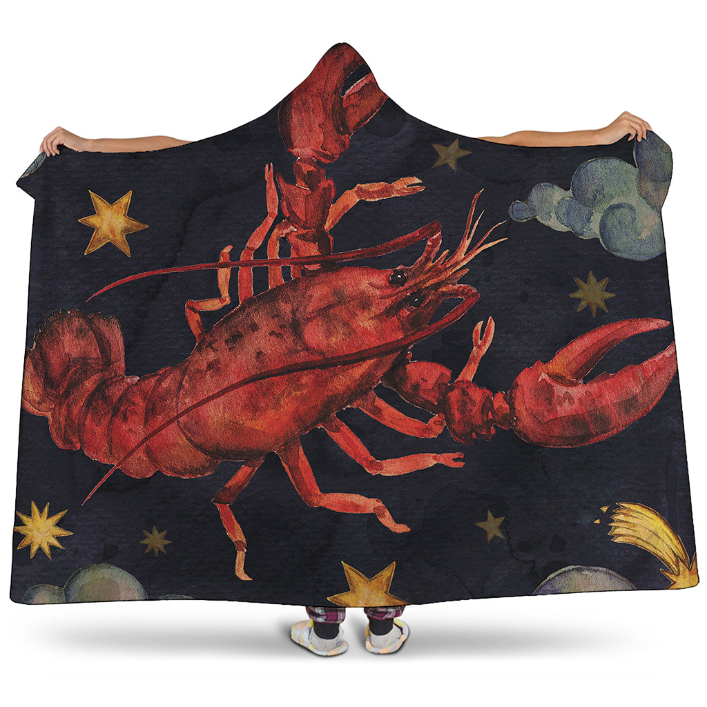 Watercolor Cancer Zodiac Sign Print Hooded Blanket