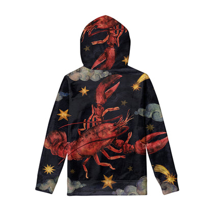 Watercolor Cancer Zodiac Sign Print Pullover Hoodie