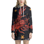 Watercolor Cancer Zodiac Sign Print Pullover Hoodie Dress