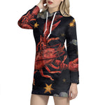 Watercolor Cancer Zodiac Sign Print Pullover Hoodie Dress