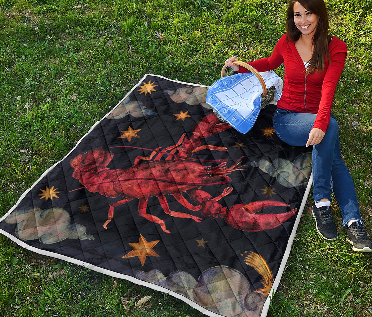 Watercolor Cancer Zodiac Sign Print Quilt