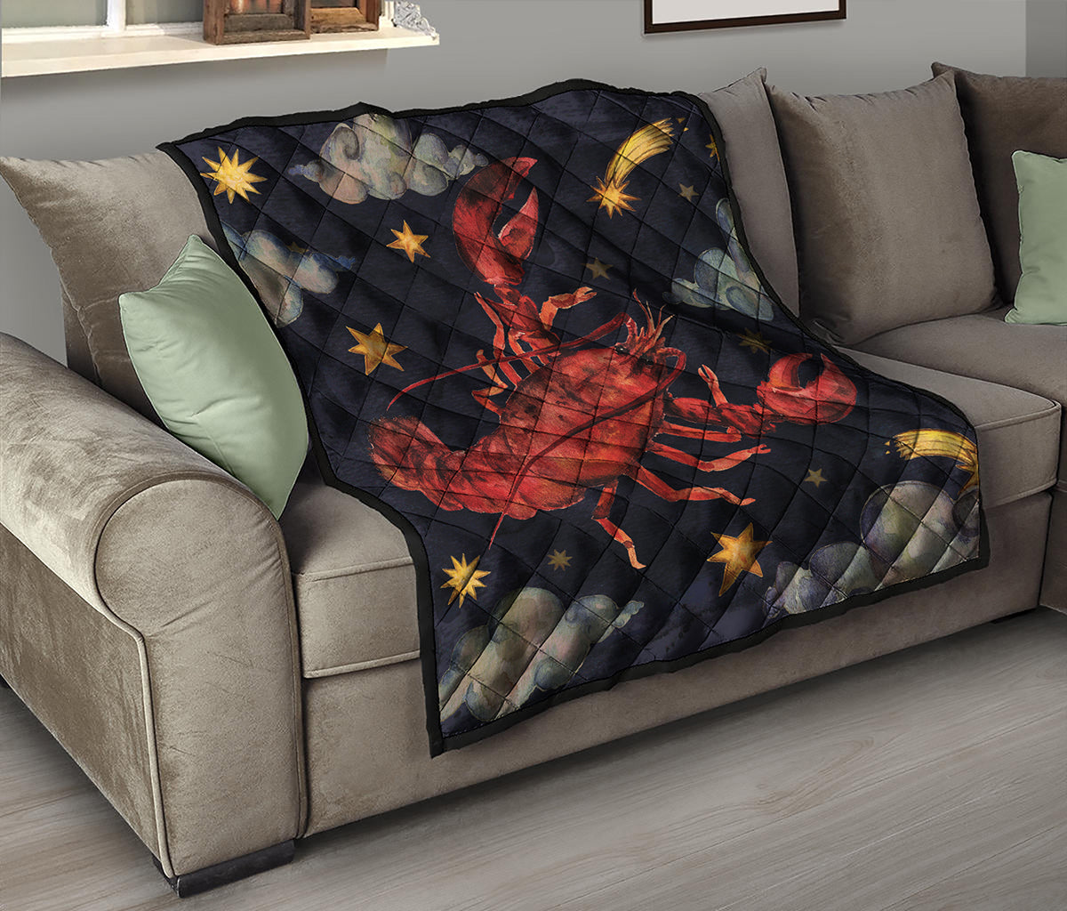 Watercolor Cancer Zodiac Sign Print Quilt