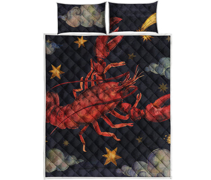 Watercolor Cancer Zodiac Sign Print Quilt Bed Set
