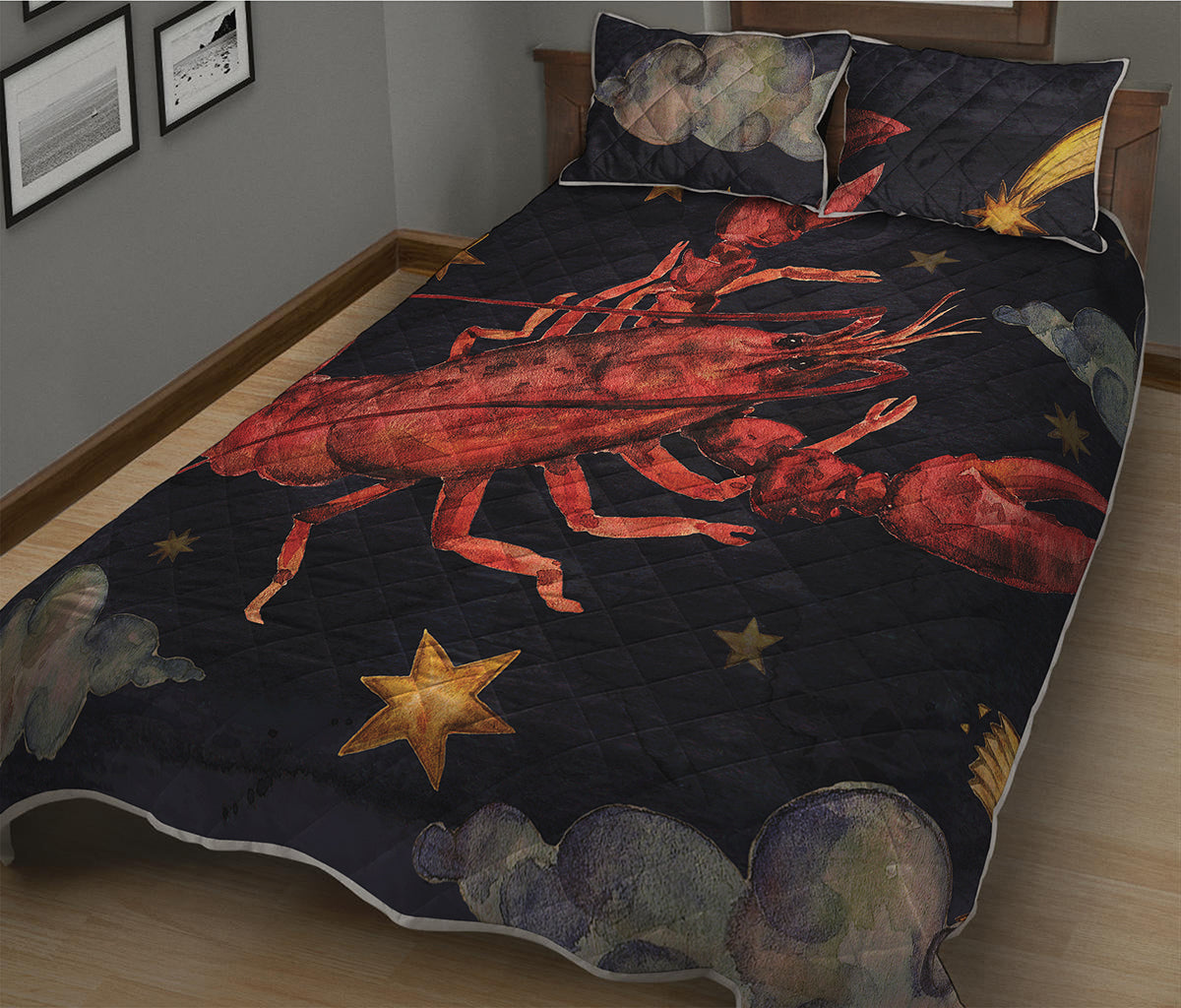 Watercolor Cancer Zodiac Sign Print Quilt Bed Set