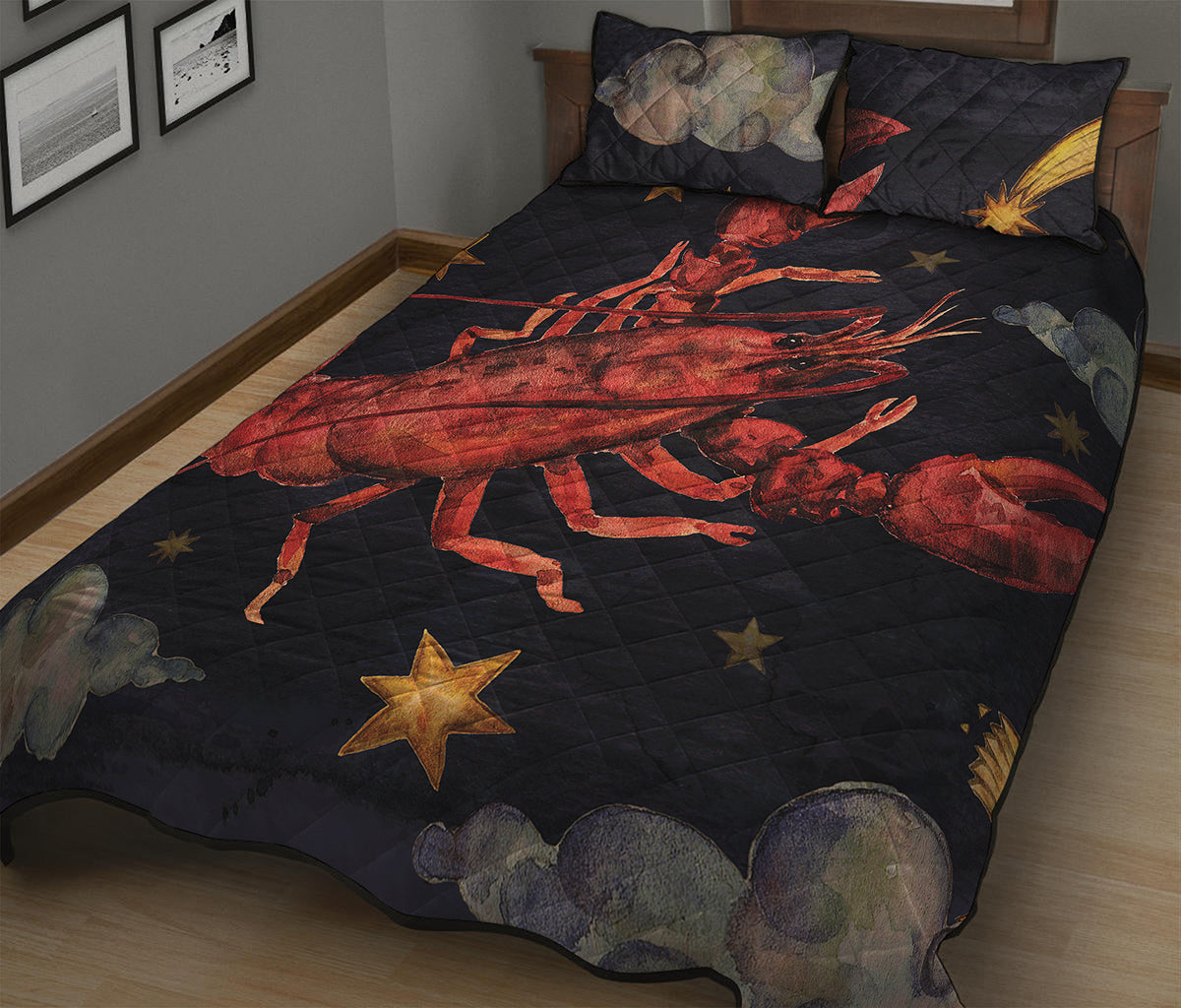 Watercolor Cancer Zodiac Sign Print Quilt Bed Set
