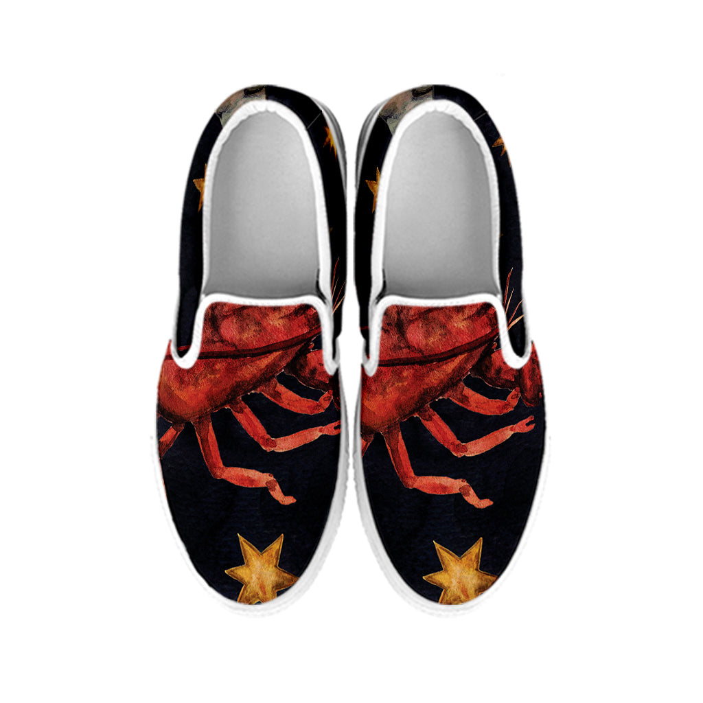 Watercolor Cancer Zodiac Sign Print White Slip On Shoes