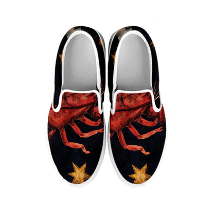 Watercolor Cancer Zodiac Sign Print White Slip On Shoes