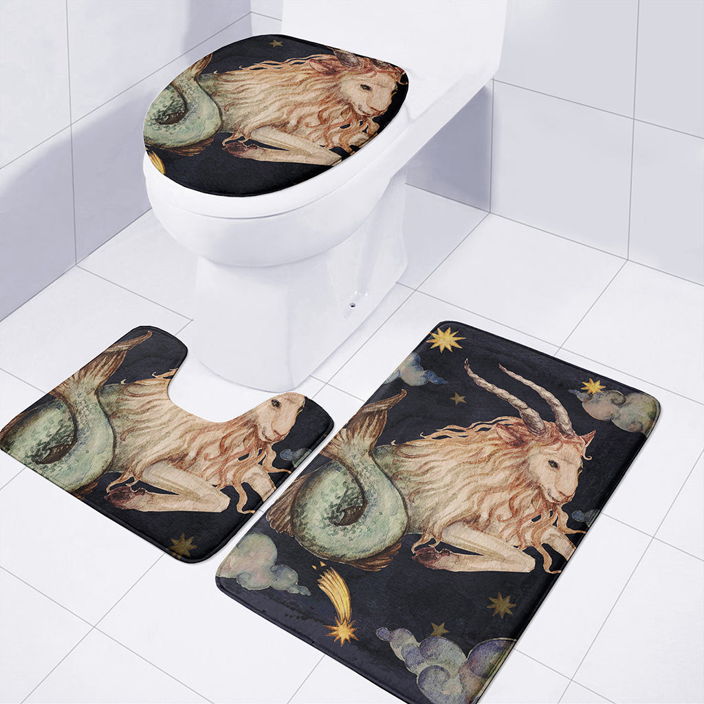 Watercolor Capricorn Zodiac Sign Print 3 Piece Bath Mat Set