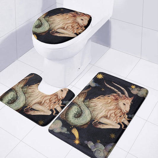 Watercolor Capricorn Zodiac Sign Print 3 Piece Bath Mat Set