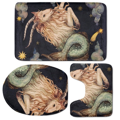 Watercolor Capricorn Zodiac Sign Print 3 Piece Bath Mat Set