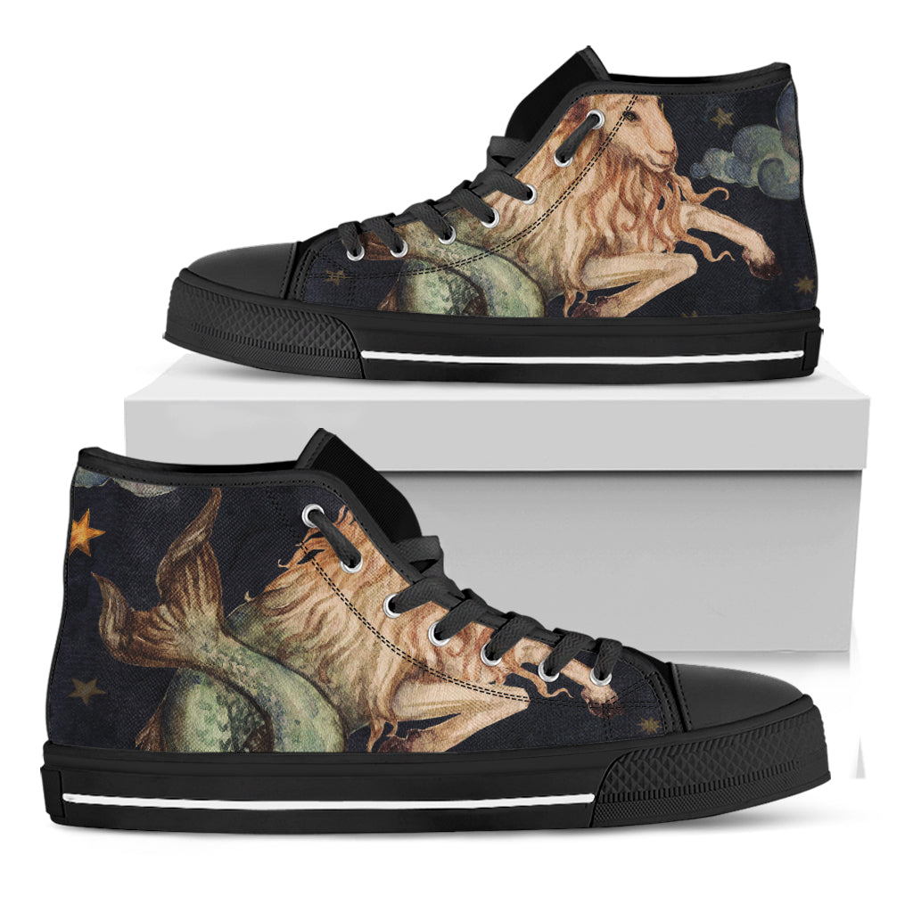 Watercolor Capricorn Zodiac Sign Print Black High Top Shoes