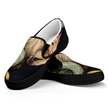 Watercolor Capricorn Zodiac Sign Print Black Slip On Shoes