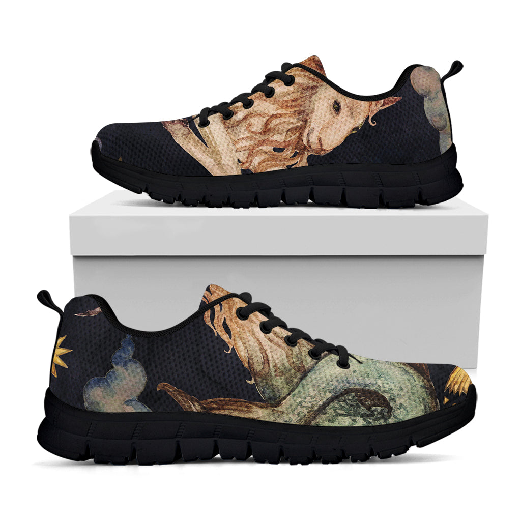 Watercolor Capricorn Zodiac Sign Print Black Sneakers