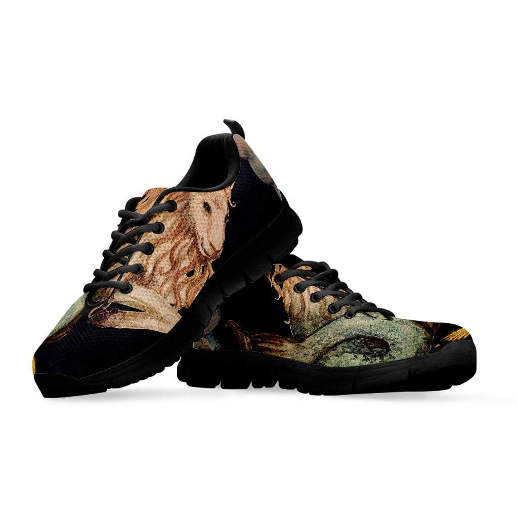 Watercolor Capricorn Zodiac Sign Print Black Sneakers