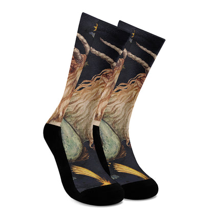 Watercolor Capricorn Zodiac Sign Print Crew Socks