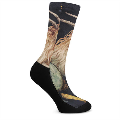 Watercolor Capricorn Zodiac Sign Print Crew Socks