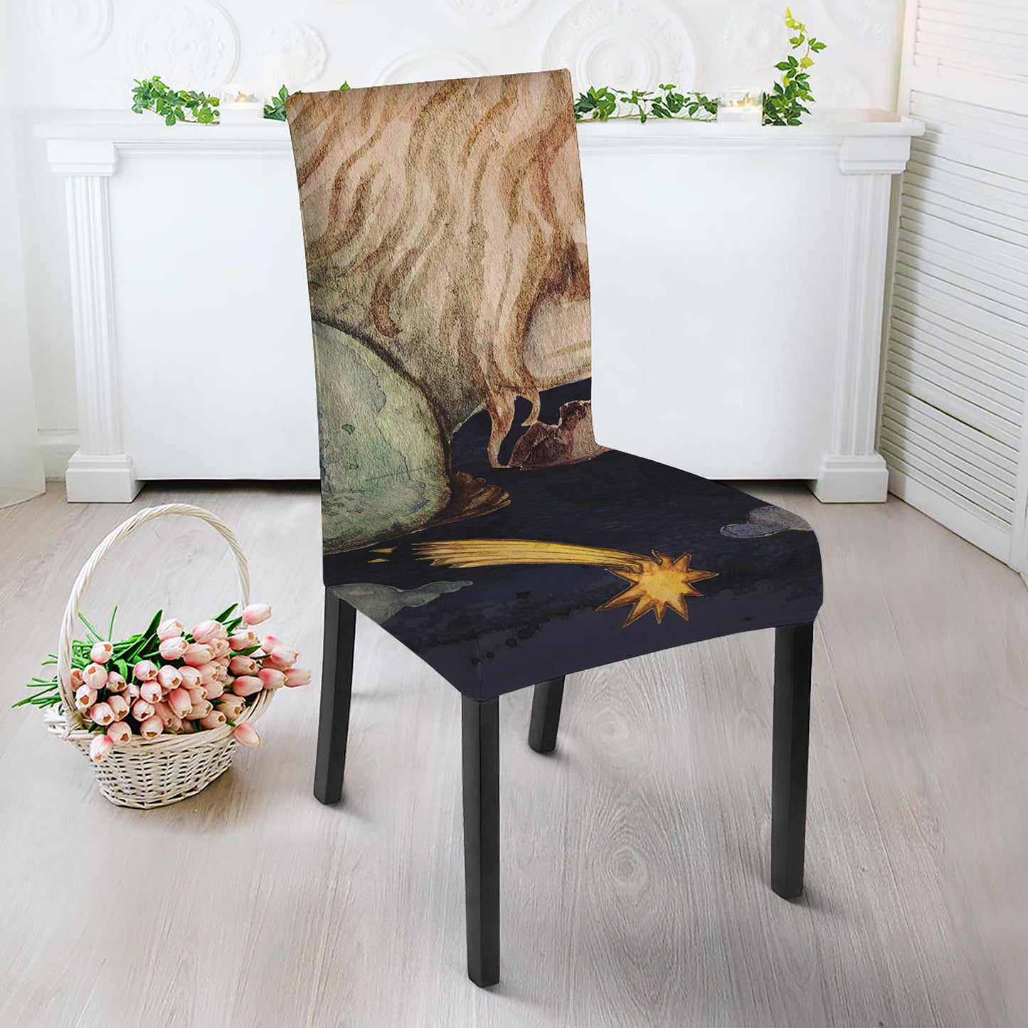 Watercolor Capricorn Zodiac Sign Print Dining Chair Slipcover