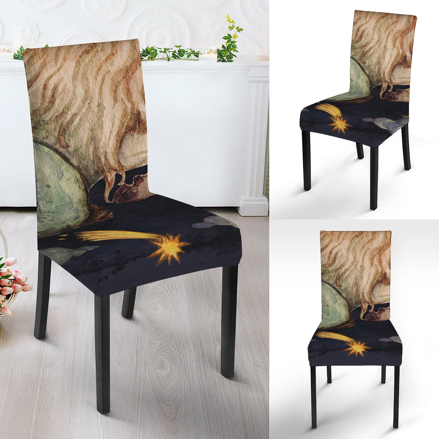 Watercolor Capricorn Zodiac Sign Print Dining Chair Slipcover