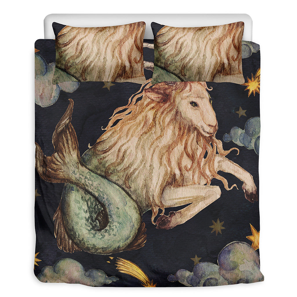 Watercolor Capricorn Zodiac Sign Print Duvet Cover Bedding Set
