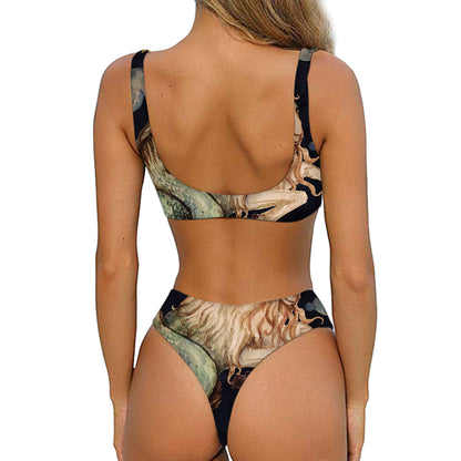 Watercolor Capricorn Zodiac Sign Print Front Bow Tie Bikini