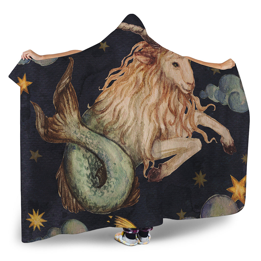 Watercolor Capricorn Zodiac Sign Print Hooded Blanket