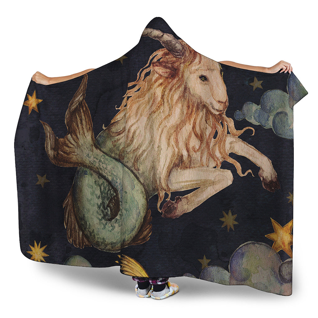 Watercolor Capricorn Zodiac Sign Print Hooded Blanket