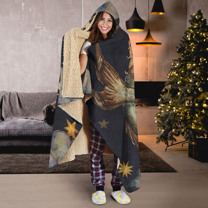 Watercolor Capricorn Zodiac Sign Print Hooded Blanket