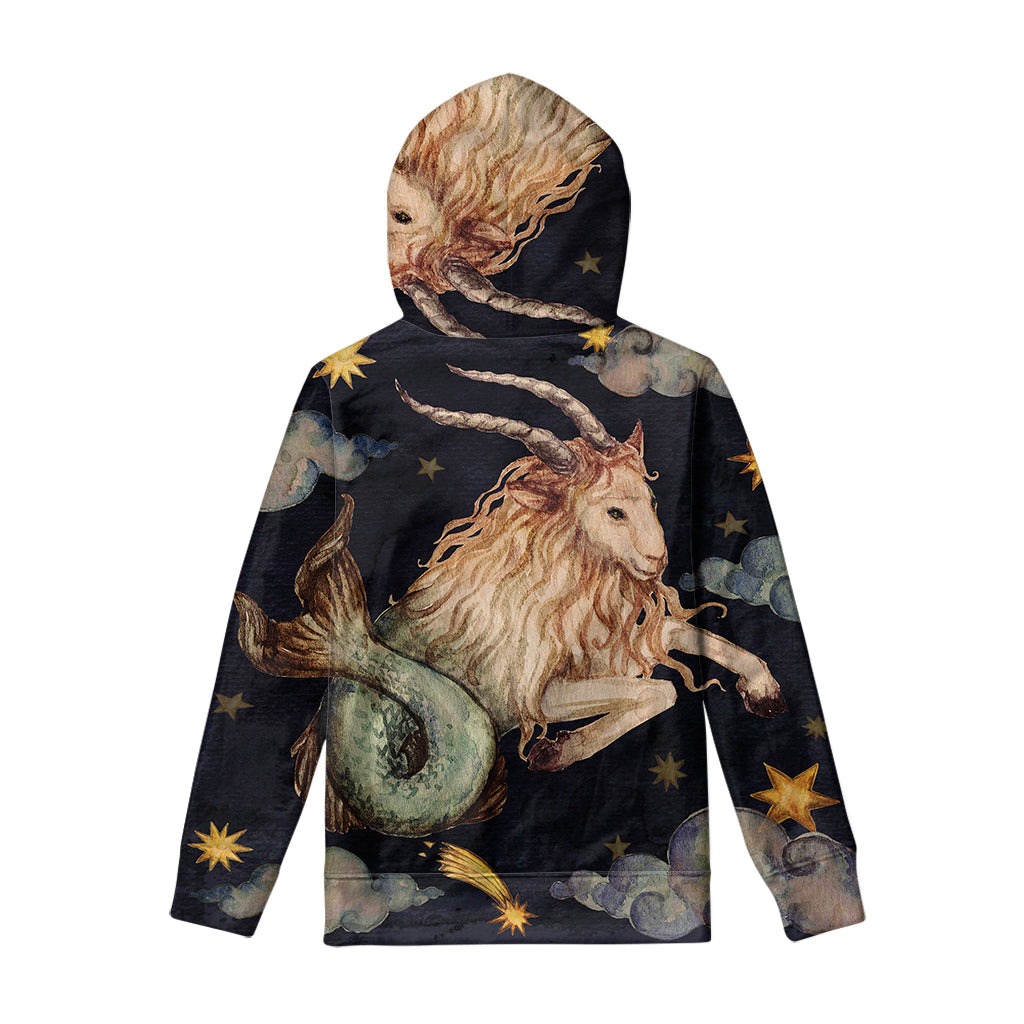 Watercolor Capricorn Zodiac Sign Print Pullover Hoodie