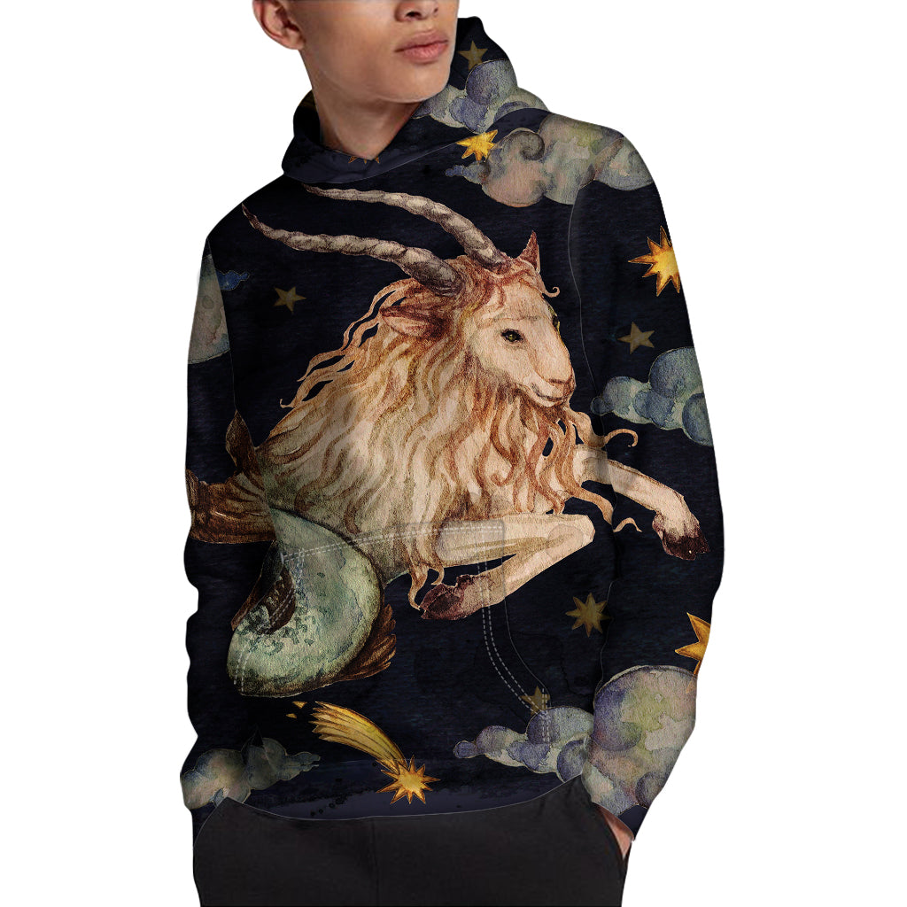 Watercolor Capricorn Zodiac Sign Print Pullover Hoodie