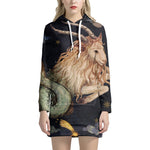 Watercolor Capricorn Zodiac Sign Print Pullover Hoodie Dress