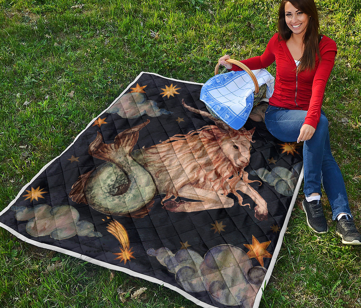 Watercolor Capricorn Zodiac Sign Print Quilt